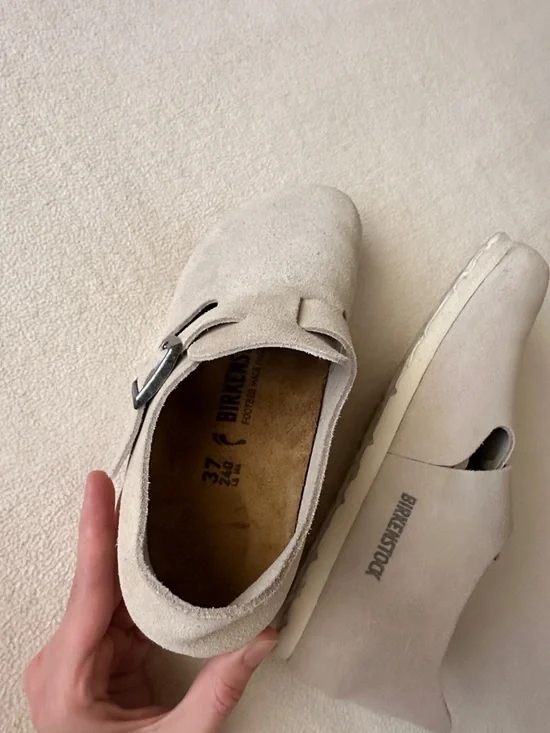 Birkenstock London Beige Suede Clog with Buckle - Picture 7 of 9